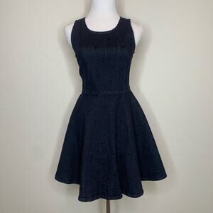 Gap Dark  Denim Polka Dot Fit Flare Dress Sz 2